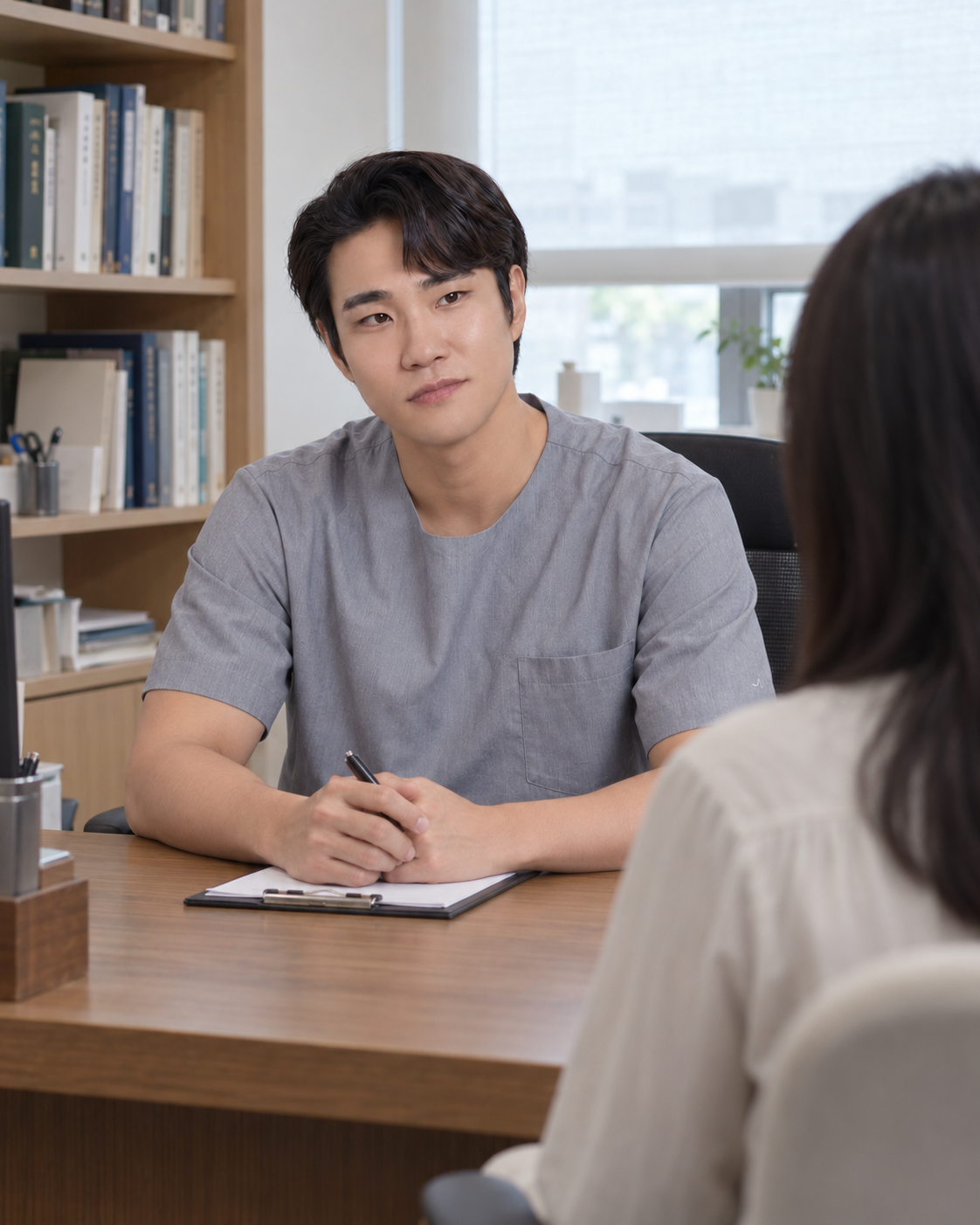 환자의 이야기를 경청하는 박종성 원장의 상담 장면을 표현한 이미지